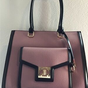 NWOT pinkish mauve and black tote/handbag with WALLET